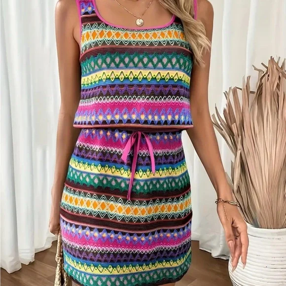 Colorful Patterned Mini Dress - Picture 3 of 8